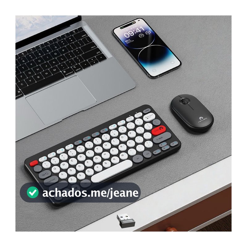 Conjunto Teclado e Mouse Sem Fio 2.4GHz Ultrafino Wireless USB Portátil Ergonômico Plug Play Notebook PC Home Office