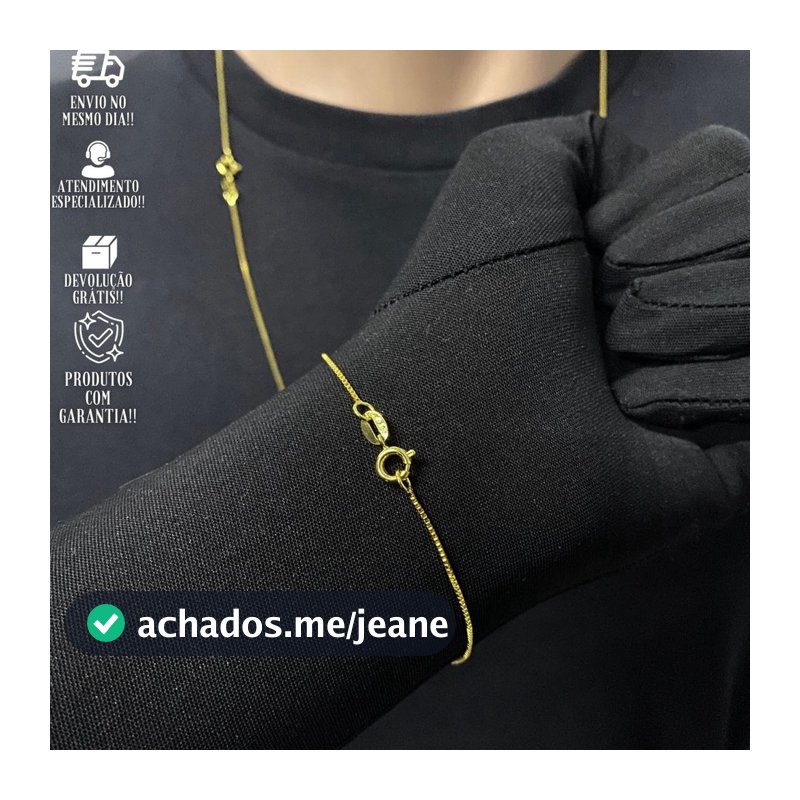Corrente de Ouro 24k Veneziana 1mm 70cm Pulseira Veneziana 1mm Banhado a Ouro