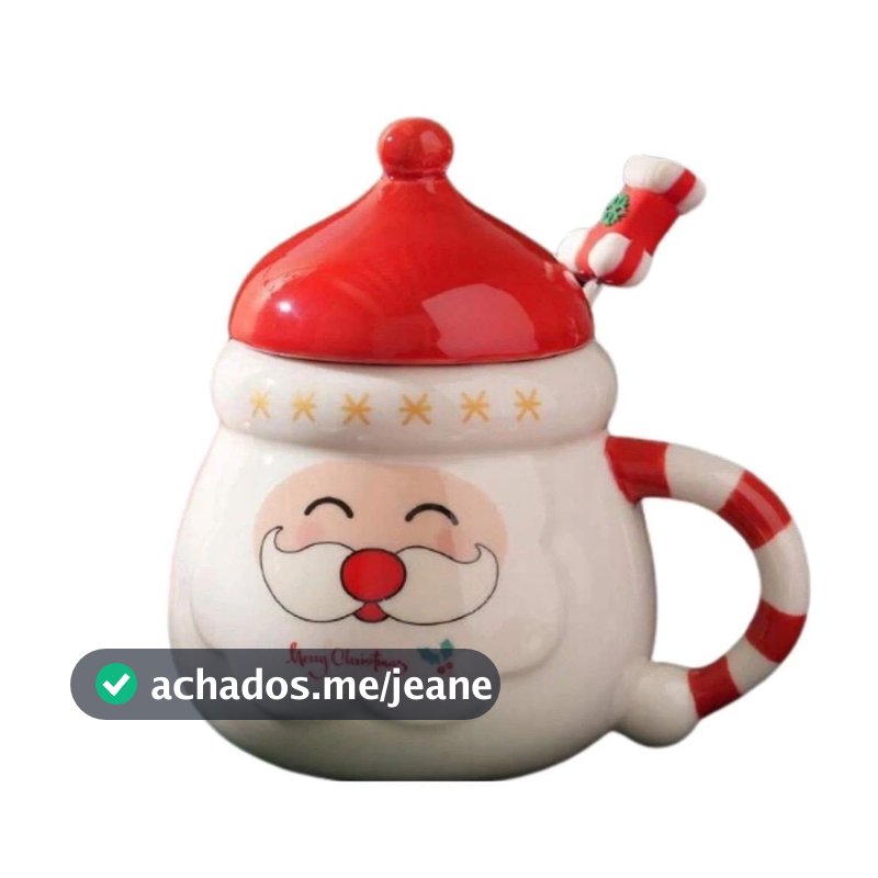 Caneca De Natal De Papai Noel 3D Com Tampa E Colher De Cerâmica