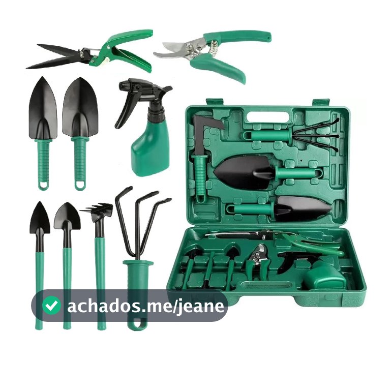 Kit Para Jardinagem Jardim Jogo Ferramentas Grama Corta Galhos Maleta Pás Poda 10 Peças Com Maleta