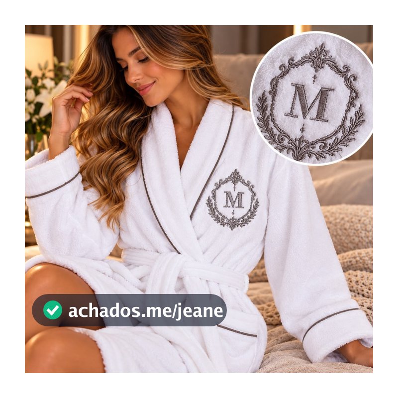 Roupão Felpudo Deluxe Bordado com Nome ou Iniciais | Presente Casamento, Dia das maes, Noiva, Spa