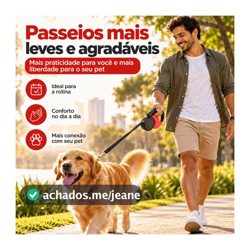 Guia Dupla Retrátil para 2 Cães | Resistente, Luz LED e Trava Automática, Perfeita para Passeios Noturnos