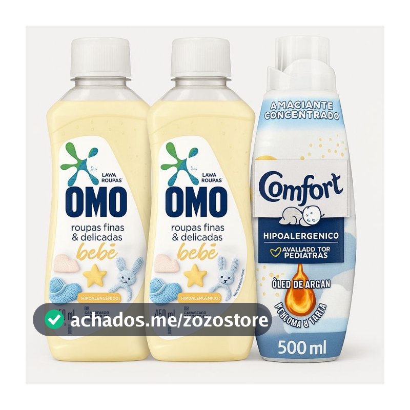 Kit 3 Unidades OMO Bebê 450ml 2un  + Comfort Puro Cuidado 1uni 500ml — Hipoalergênico, Delicado e Aprovado por Pediatras