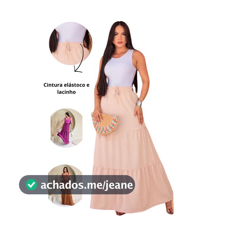 Saia Três Marias Longa Com forro Cintura Com Elástico E Laço Moda Evangelica