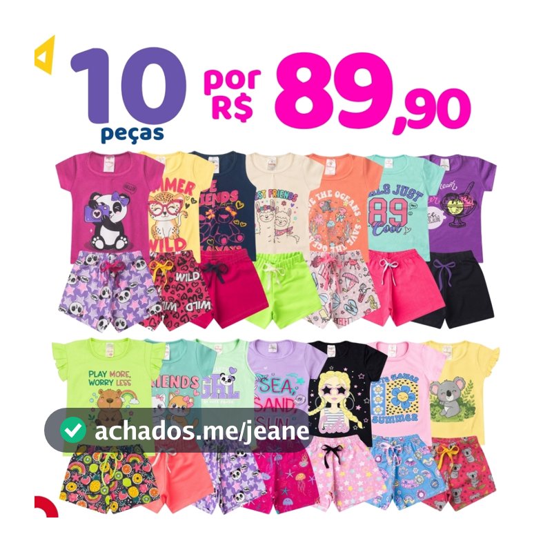Kit 10 Peças Roupa Infantil Menina Conjunto Verão Criança Feminino 5 Camisetas + 5 Shorts