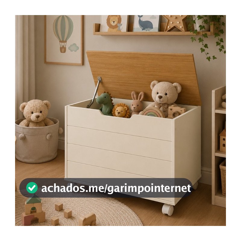 Baú Organizador para Brinquedos TOY 100% MDF com Rodízios e Cantos Arredondados Várias Cores