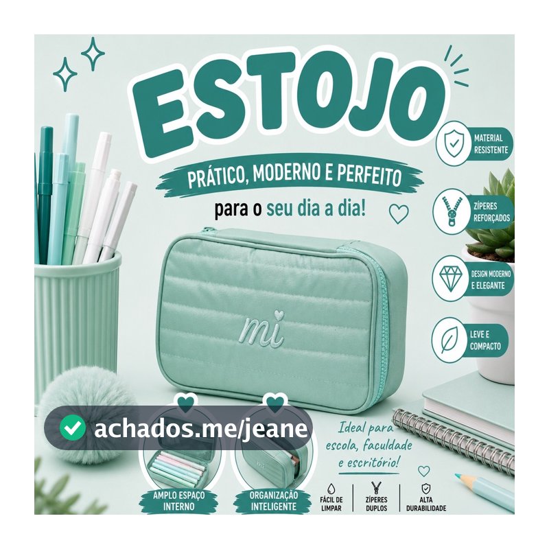 Estojo Escolar Infantil Menina Mia Glam Lamimi Coração Bordado Rosa Alça Ajustável Resistente Para Volta à