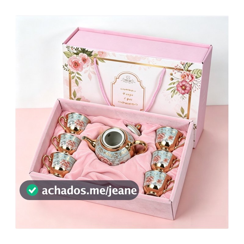 Conjunto Bule e Xicaras Kit 5 /7 Unidades Em Caixa Porcelana
