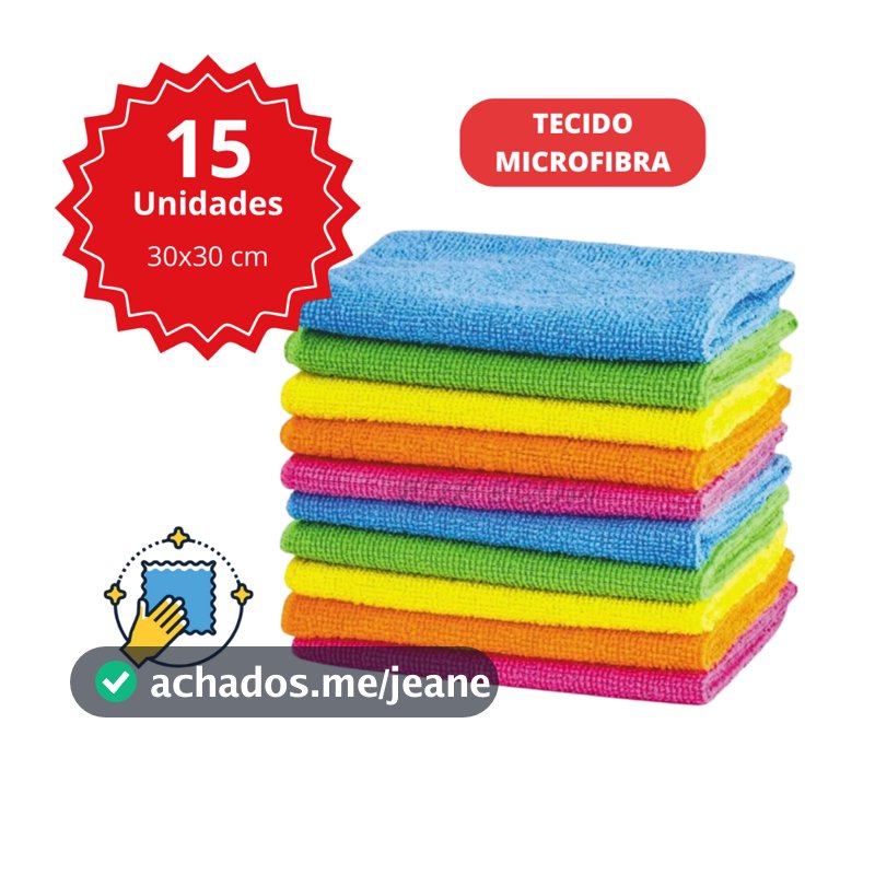 Kit 15 Pano Microfibra Limpeza 30x30cm Super Absorvente Multiuso