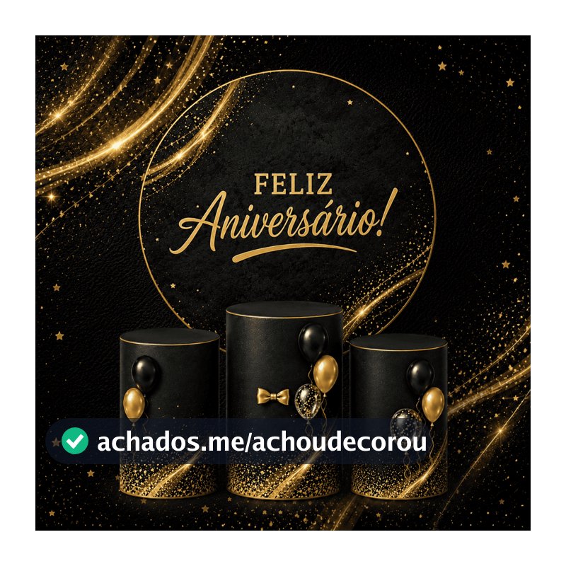 Kit Capas Decoração Painel Redondo + Trio de Cilindros Feliz Aniversário Masculino
