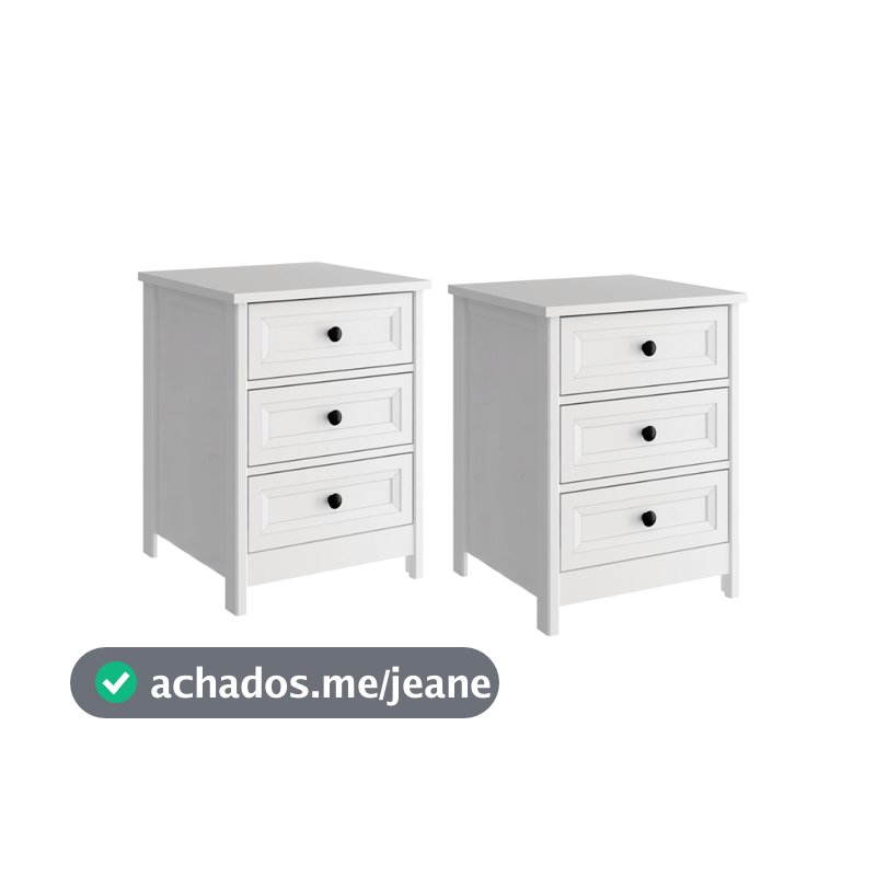 Mesa de Cabeceira Ditália 2 Unidades 3 Gavetas DM-111 Branco