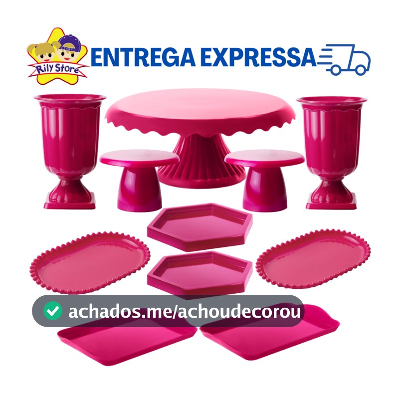 Kit Nova Boleira Cake Renda 22 + 2 Vasos Grego + 2 MiniSlim + 2 Mini Sextv + 2 Bandj Pérola + 2 Bandj 20x13cm
