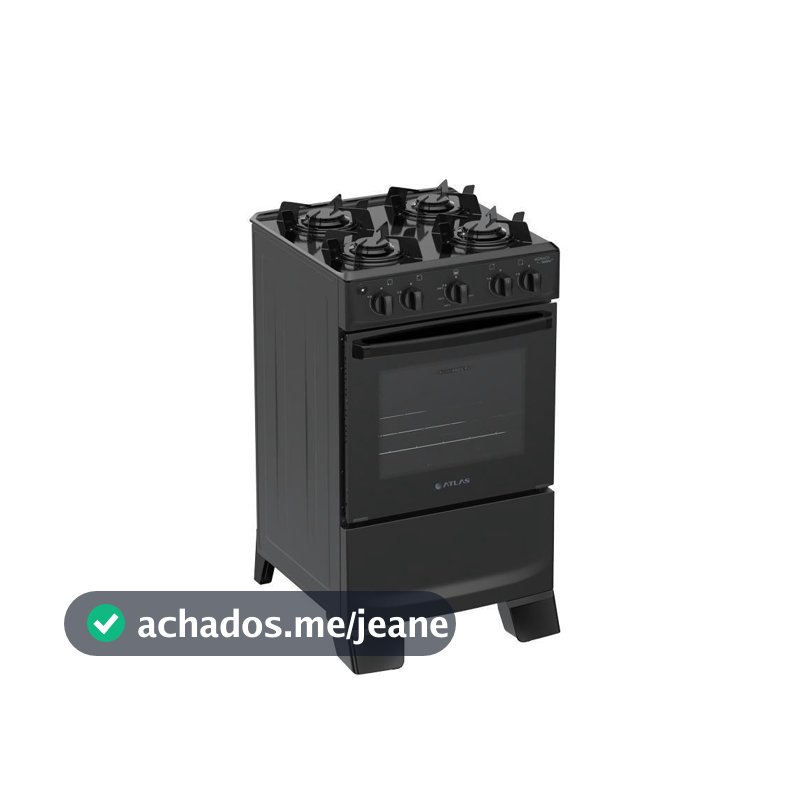 Fogão de Piso 4 Bocas a Gás Atlas Mônaco Lustro Mesa Esmaltada Automático Preto Bivolt