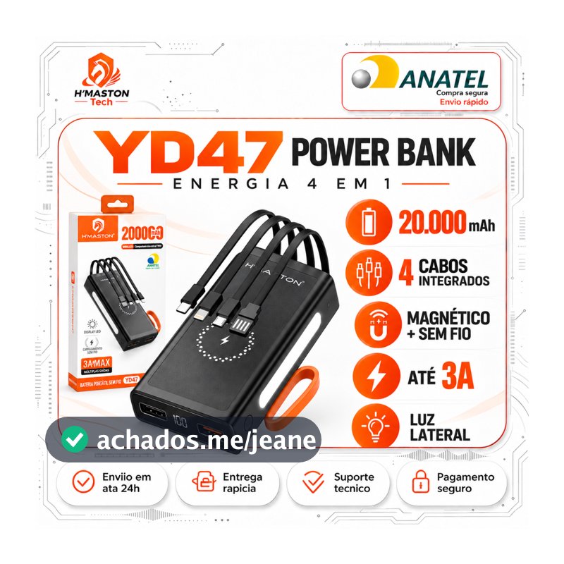 HMaston YD47 Power Bank 20000 Mah 74Wh Turbo Carregador De Celular Portátil Display LED Power Bank Magnético