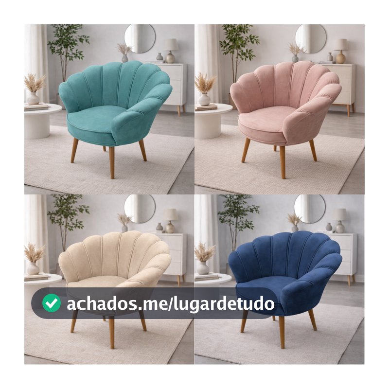Poltrona Decorativa Pétala luxo Tecido Veludo Pés Palito Sala, quarto e recepção.