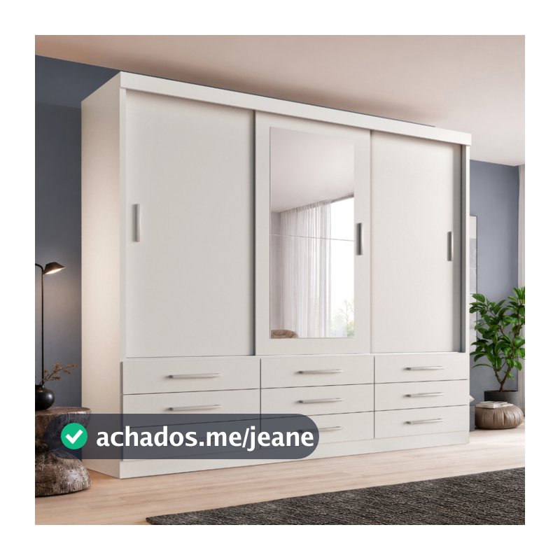 Guarda Roupa Casal Capri 3 Portas Correr 9 Gavetas Com Espelho