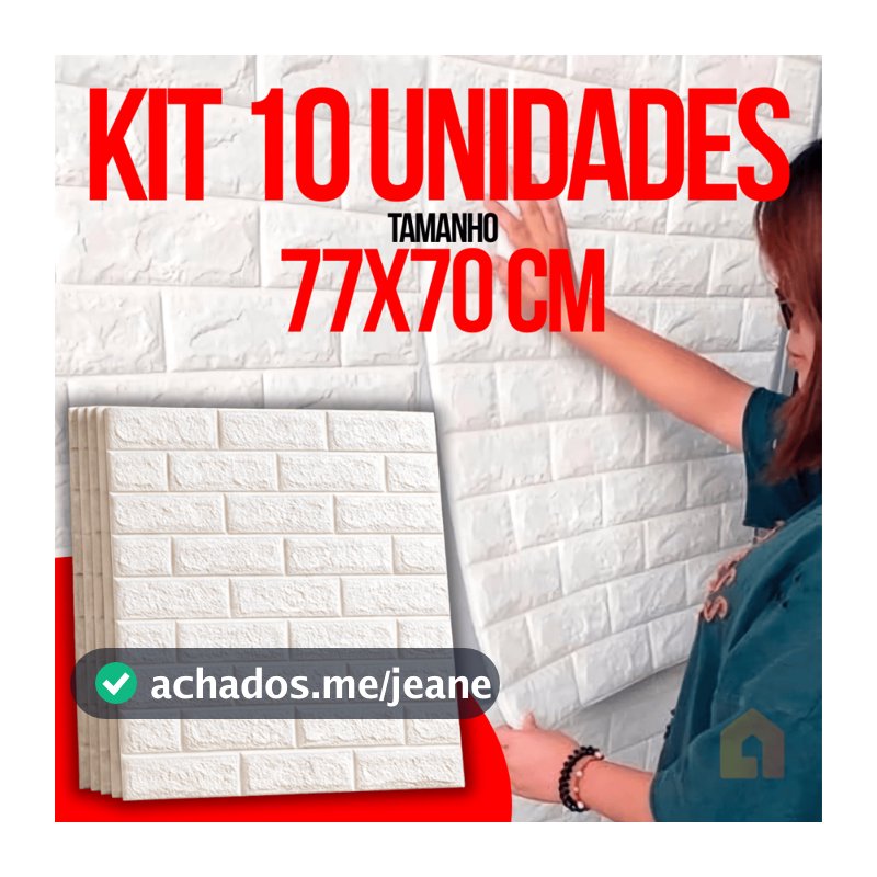 Kit 10 Placas 3D Tijolo Branco Adesivo Autocolante Decoração Quarto Sala Banheiro