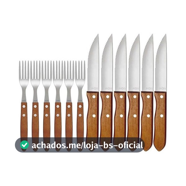 Conjunto Garfo E Faca Premium Mor 12 Peças Madeira Churrasco