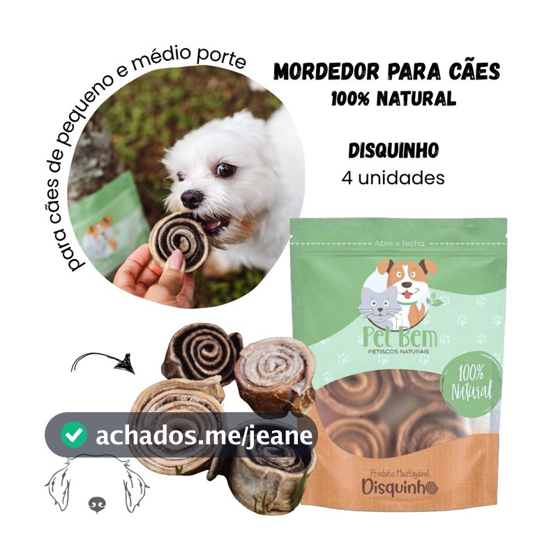 Disquinho Pele Bovina Mordedor Natural para Cães 4 unid - Pet Bem