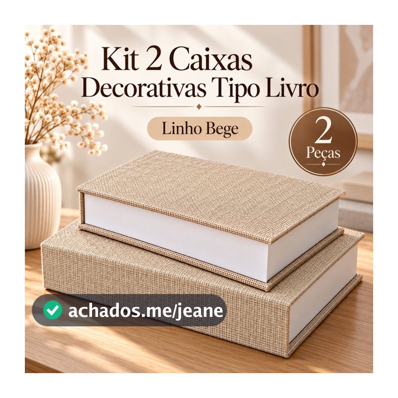 Kit 2 Livro Caixa Decorativo Linho Bege Livros Fake Organizador Porta Objeto Casa Sala Escritório