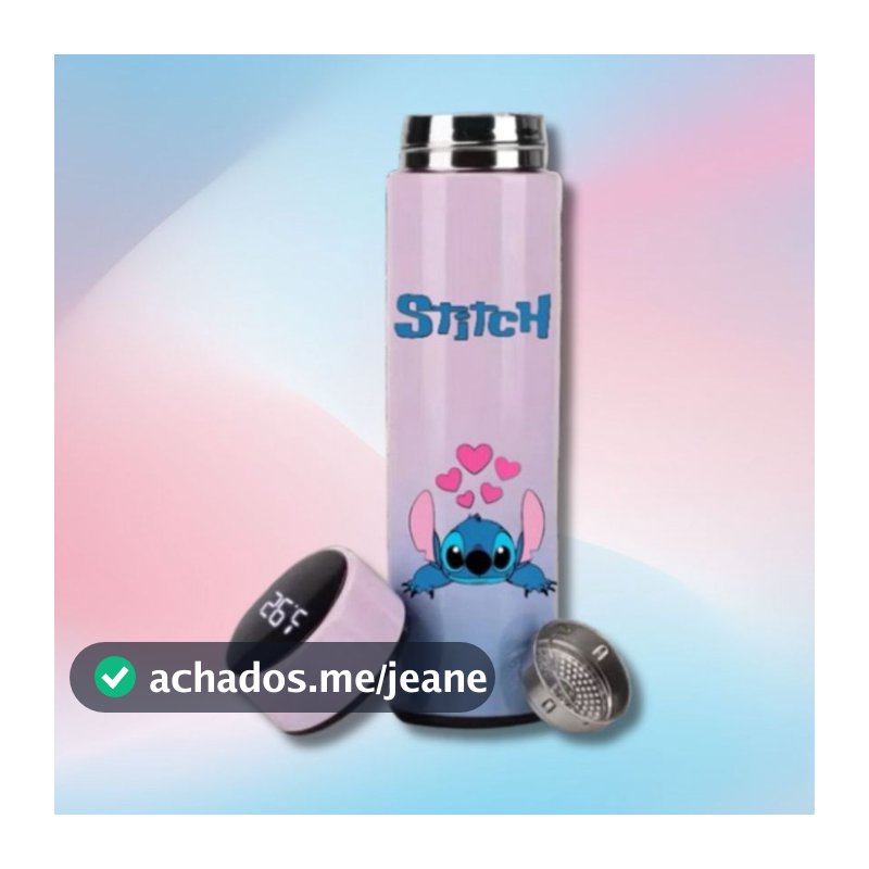 Garrafa Térmica Inox Stitch 500ml com Termômetro Digital LED Inteligente Academia - Entrega Imediata