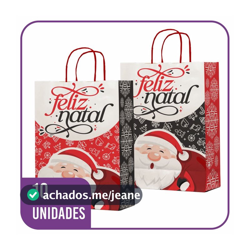 Sacola Kraft Natal Papai Noel (02) 10 Unidades - 22x12x34 M