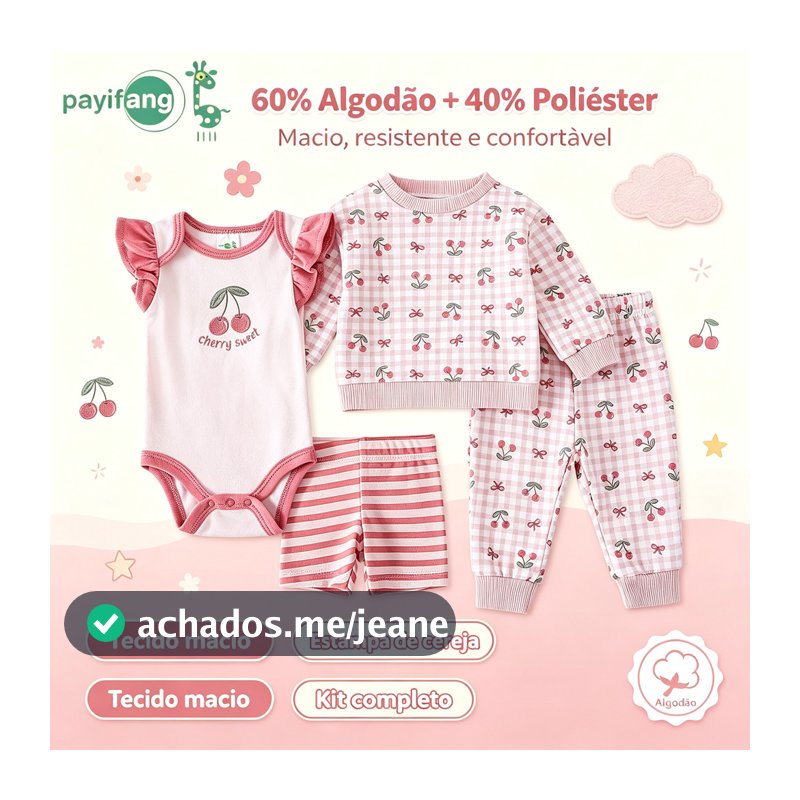 Terno de roupas de 4 peças para bebês meninas 100% algodão confortável uso diário presente preferido