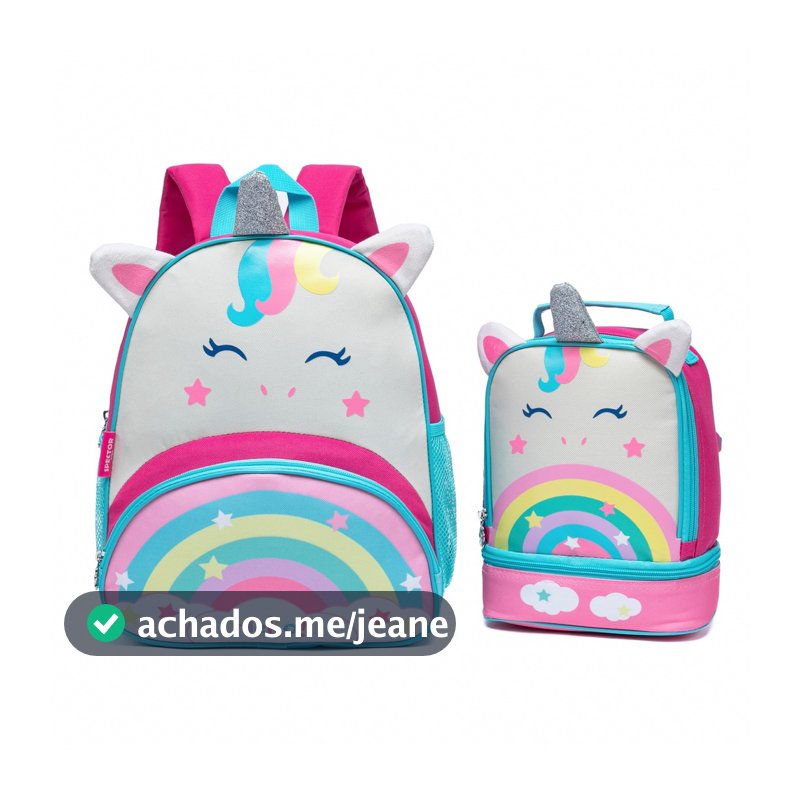Kit Mochila Spector Lancheira Unicornio Escolar Passeio Espaçosa Resistente