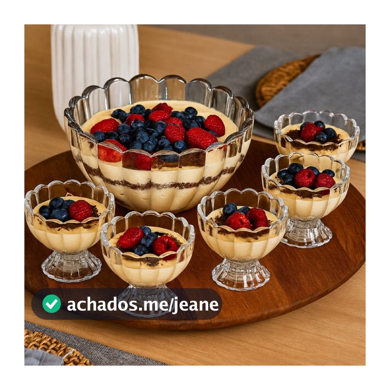 ogo 7 Peças Wolff Sobremesa 6 Bowls 125ml e 1,1L Mesa Posta Requintada Luxo Taças Com Pé Geneva