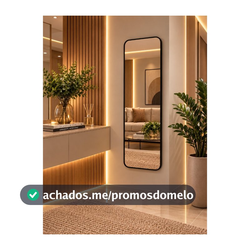 Espelho Retangular com Moldura em Couro Decorativo para Hall Closet Quarto | 100x35 90x40 70x30 50x25