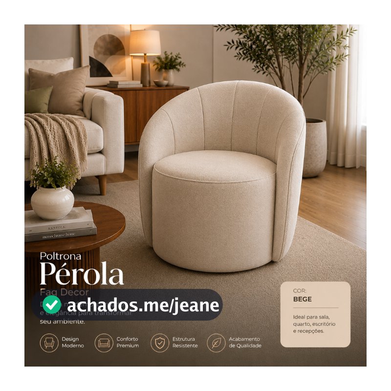 Poltrona Decorativa Pérola Fag Decor – Poltrona Moderna Estofada para Sala, Quarto, Escritório e Recepção