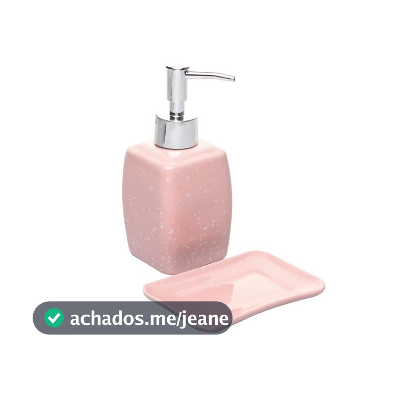 Conjunto 2 Peças para Banheiro Speck Rosa Lyor de Cerâmica com Saboneteira e Porta Sabonete Líquido Organizador Decorar