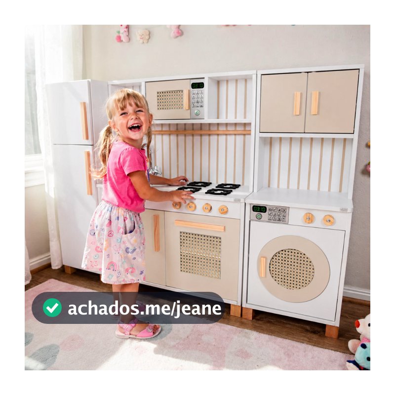 Cozinha Infantil Retro com Geladeira e Máquina de Lavar Kit Livro Educativo