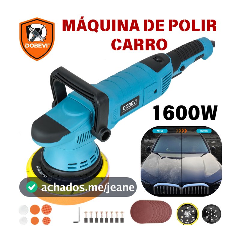 Máquina De Polir Carro 1600W | Politriz Automotiva Profissional Roto Orbital 15mm | 7 Velocidades | Kit Boinas DOBEVI