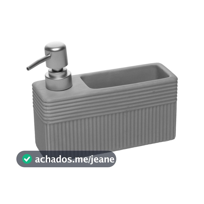 Porta Detergente Líquido 490ml Velinea Lyor com Suporte para Esponja Cinza Cerâmica Organizador de Pia Cozinha Prático