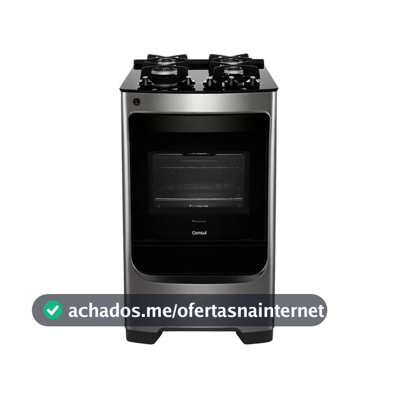 Fogão Consul 4 Bocas cor Inox com Mesa de Vidro e Grade de Ferro Fundido - CFO4VAR