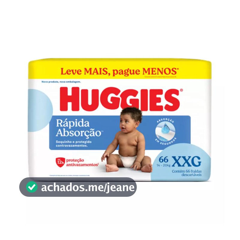 Fralda Descartável  Huggies Tripla Proteção Hiper - Tamanho XXG- Com 66 Unidades