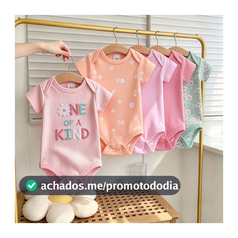 Conjunto de 5 peças de macacão para bebê algodão diversas cores disponíveis série de letras cor-de-rosa