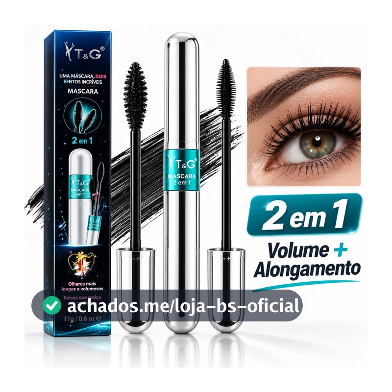 Máscara de Cílios T&G Tango 4D 2 em 1 Volume e Alongamento à Prova D'Água Preta 17g