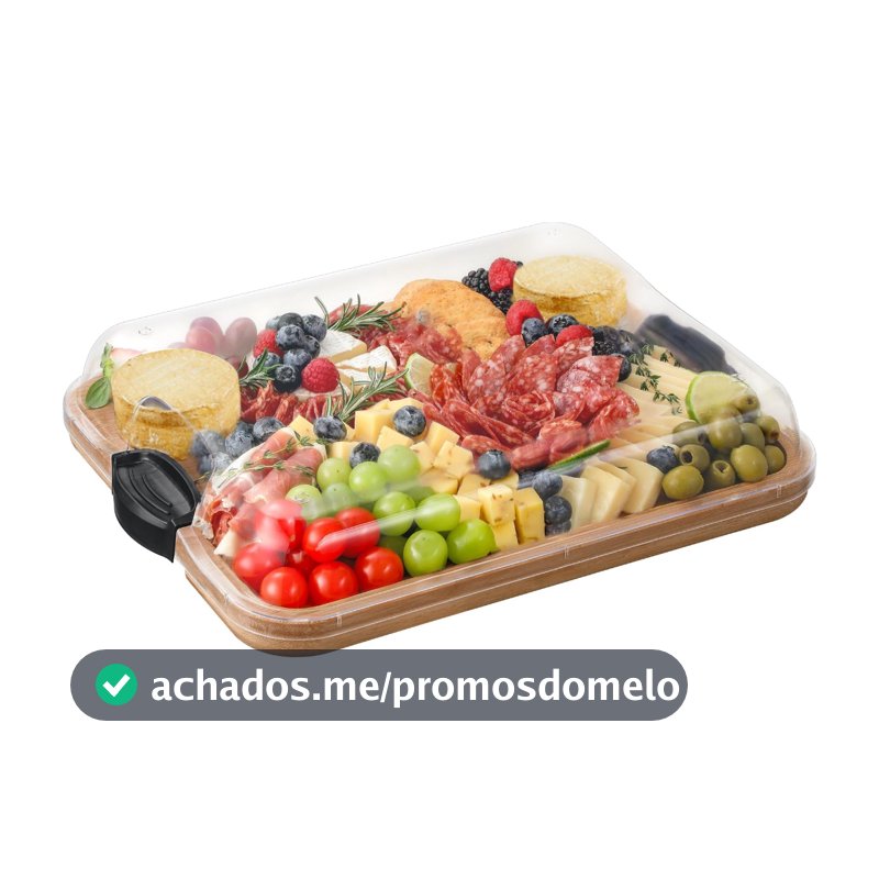 Lumai Bandeja Tabua de Bambu Grande com Tampa Acrílica e Travas para Petiscos Queijos Pães Bolinhos