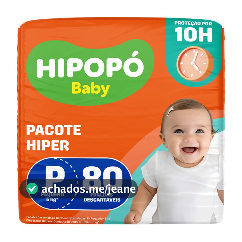 Fralda Hipopó Baby Tamanho P Pacote Hiper 80 Unidades Descartáveis