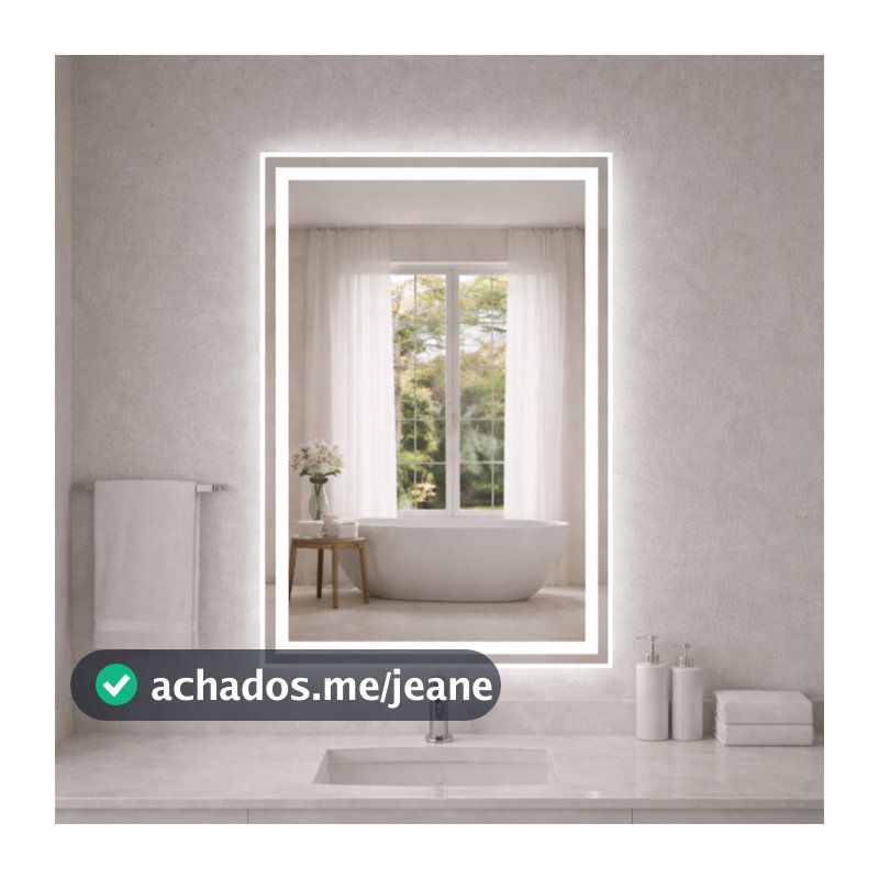 Espelho Retangular Grande LED de Banheiro 80x60cm Touch Parede Fácil Instalação Lavabo Penteadeira