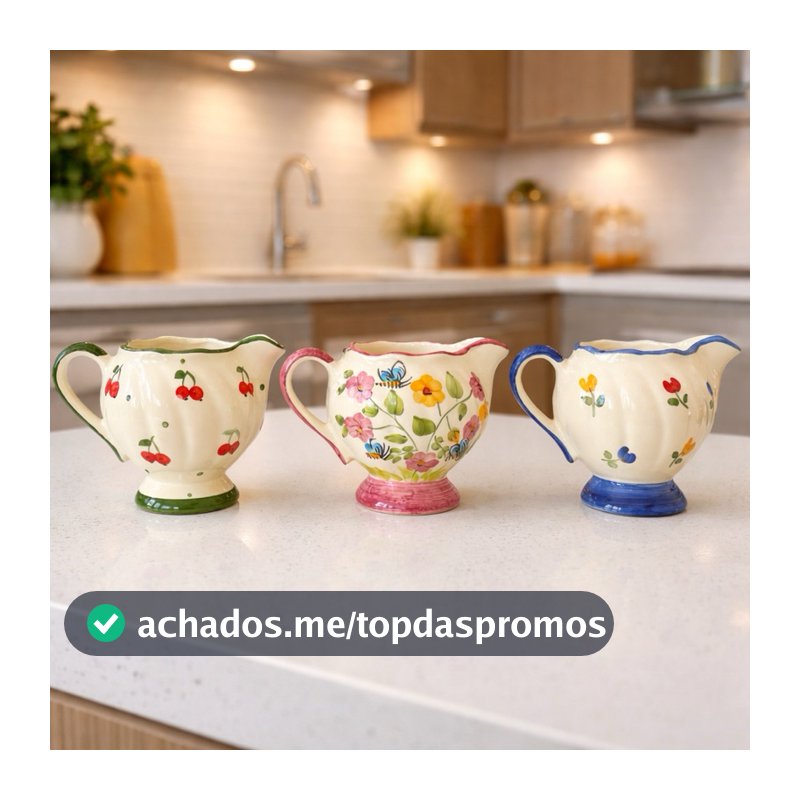 Jarra molheira leiteira artesanal em cerâmica vintage para mesa posta, cozinha, cantinho do café e decoração