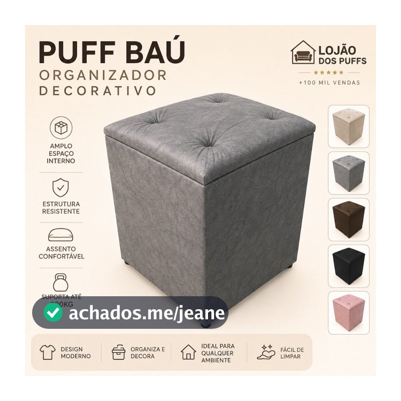 PUFF BAÚ ORGANIZADOR MULTIUSO ESTOFADO PORTA OBJETOS CASA QUARTO SALA PENTEADEIRA ROUPAS SAPATOS PUF