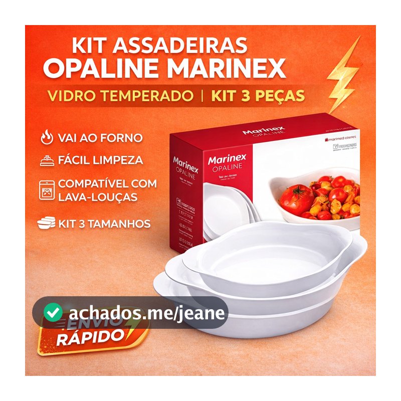 Jogo Assadeiras Marinex Opaline Branco 3 Peças Vidro Temperado Refratário Forno ENVIO IMEDIATO