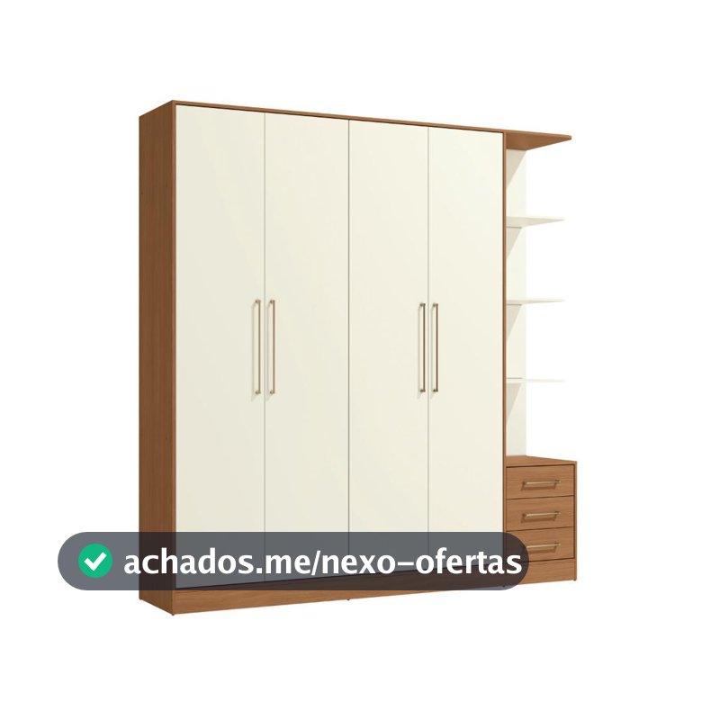 Guarda-Roupa Canela/Off White com 4 Portas e 5 Gavetas para Quarto - Kappesberg