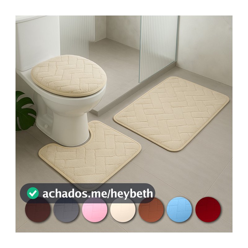 Kit Jogo 3 Peças Tapete Banheiro Premium Estampas Toque Macio Peluciado Antiderrapante Várias Cores
