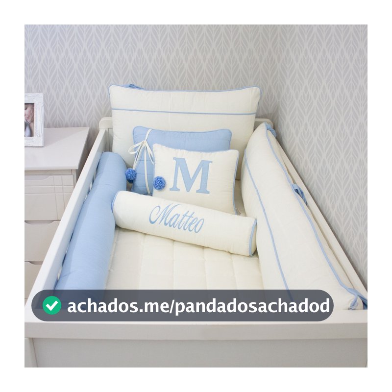 Kit Berço Pompom Personalizado com Nome 10 Peças Enxoval Bebê Menina ou Menino