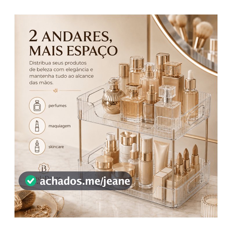 ✅Bandeja Acrílica com Pés Dourados | Organizador de Maquiagem, Perfumes, Joias e Cosméticos🔝