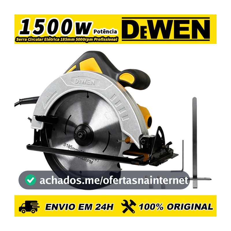Serra Circular Elétrica 185mm 1500W 5000rpm Profissional com Guia Paralela e Sistema de Segurança Duplo